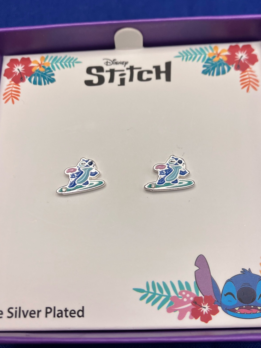 Disney Blue & Teal Stitch Surfing Enamel Stud Earrings